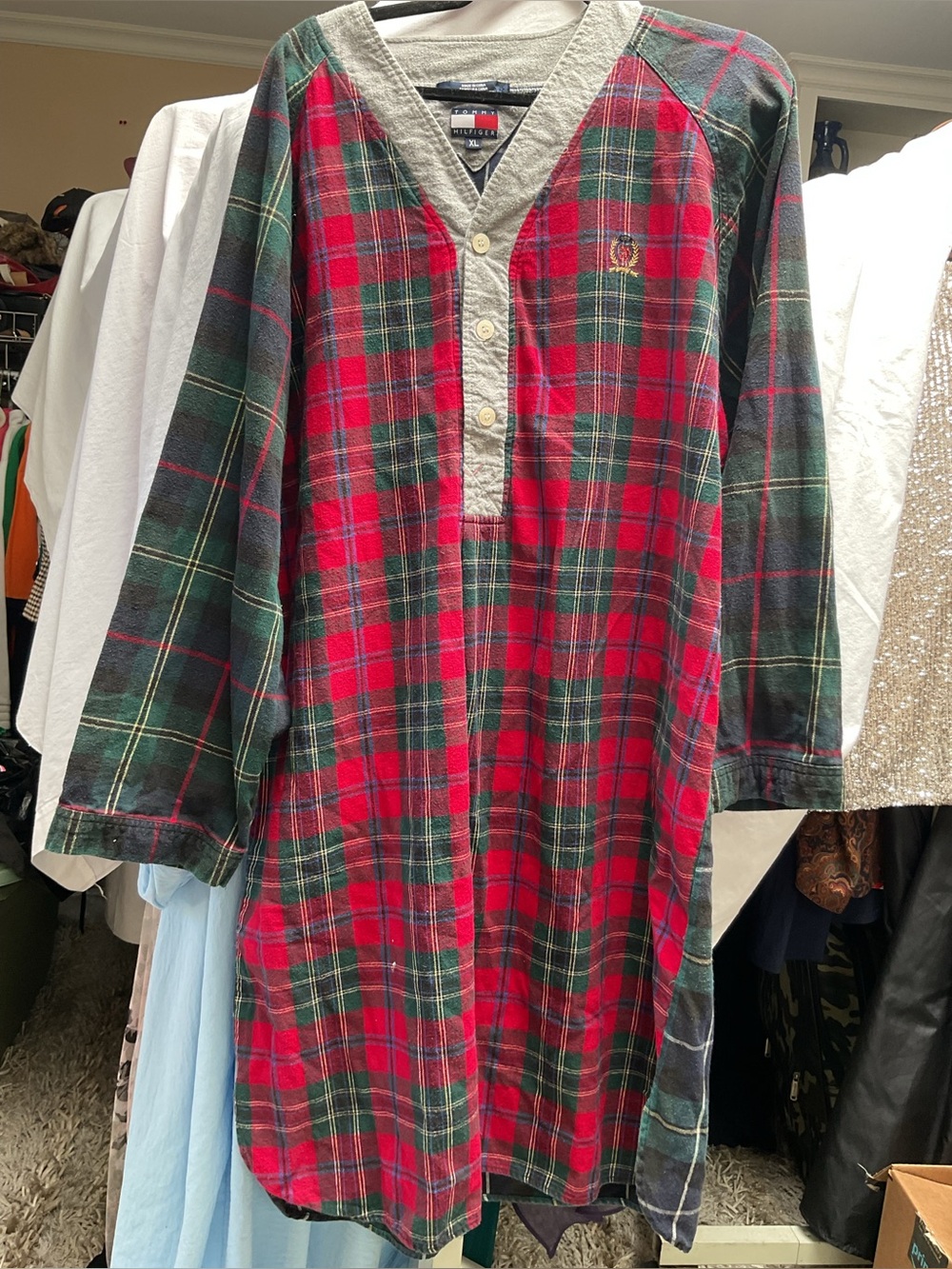 Vintage Tommy Hilfiger Red & Green Plaid Button-Front Casual Shirt